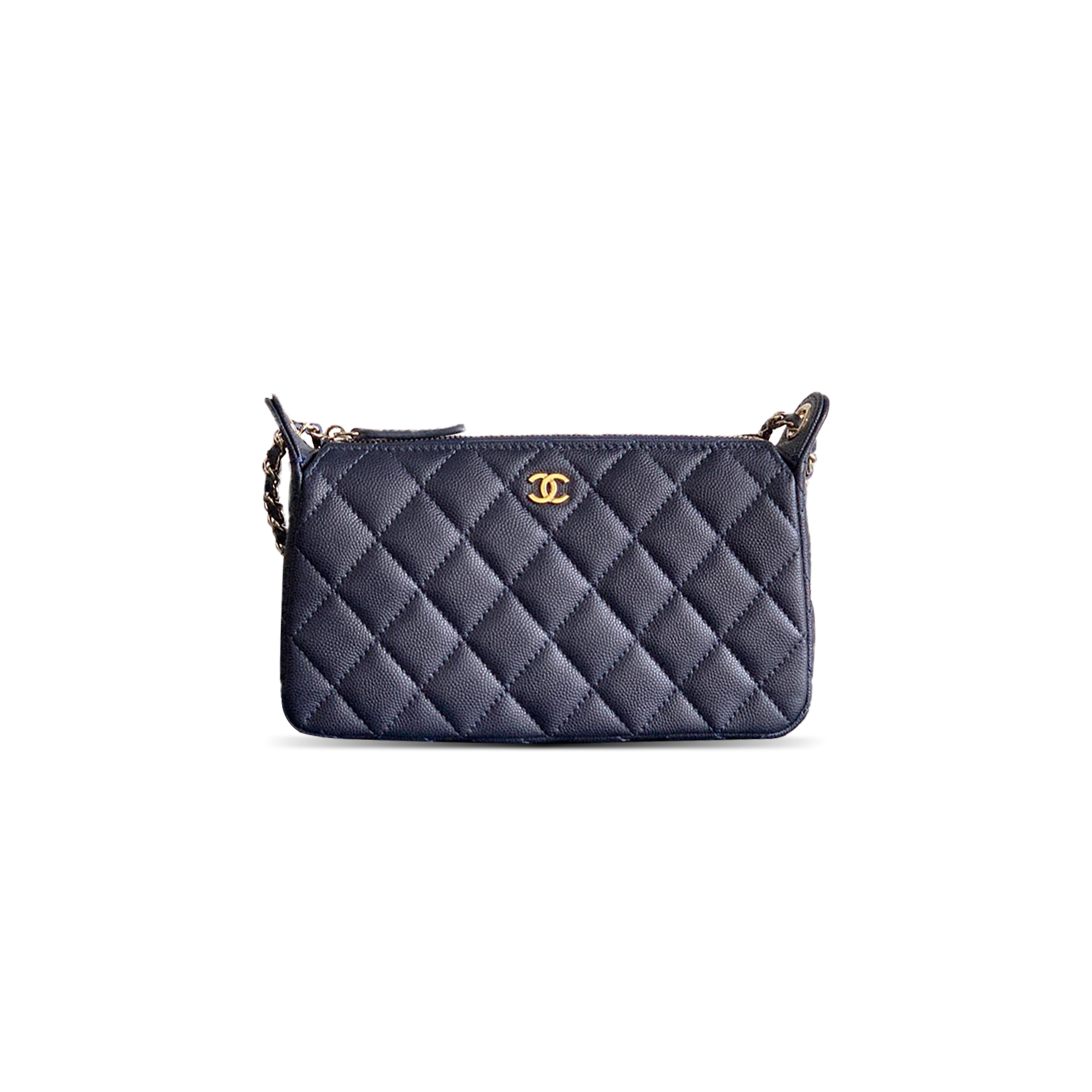 CHANEL GRAINED CALFSKIN 25B CLUTCH WITH CHAIN BAG IN NAVY BLUE (21*12*5.5.cm)